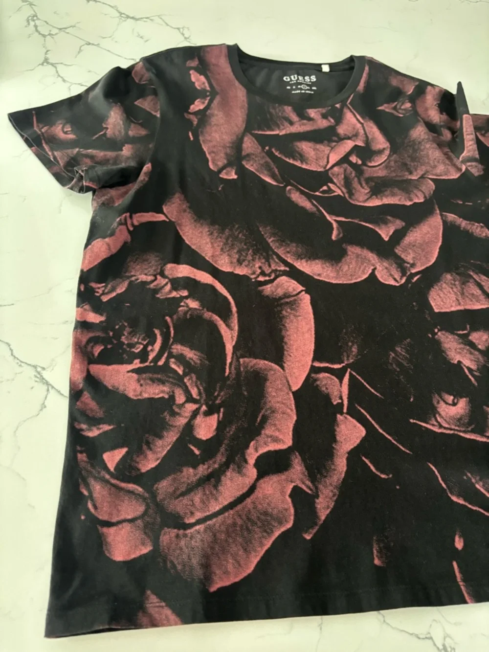 GUESS Black T-Shirt with Dusty Rose Floral Print - Picture 3 of 7